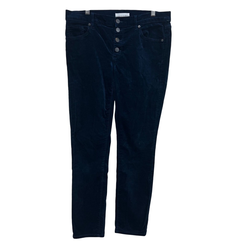 Ann Taylor LOFT Modern Skinny Blue Velvet Button Fly Front Pants Sz 29/8 READ